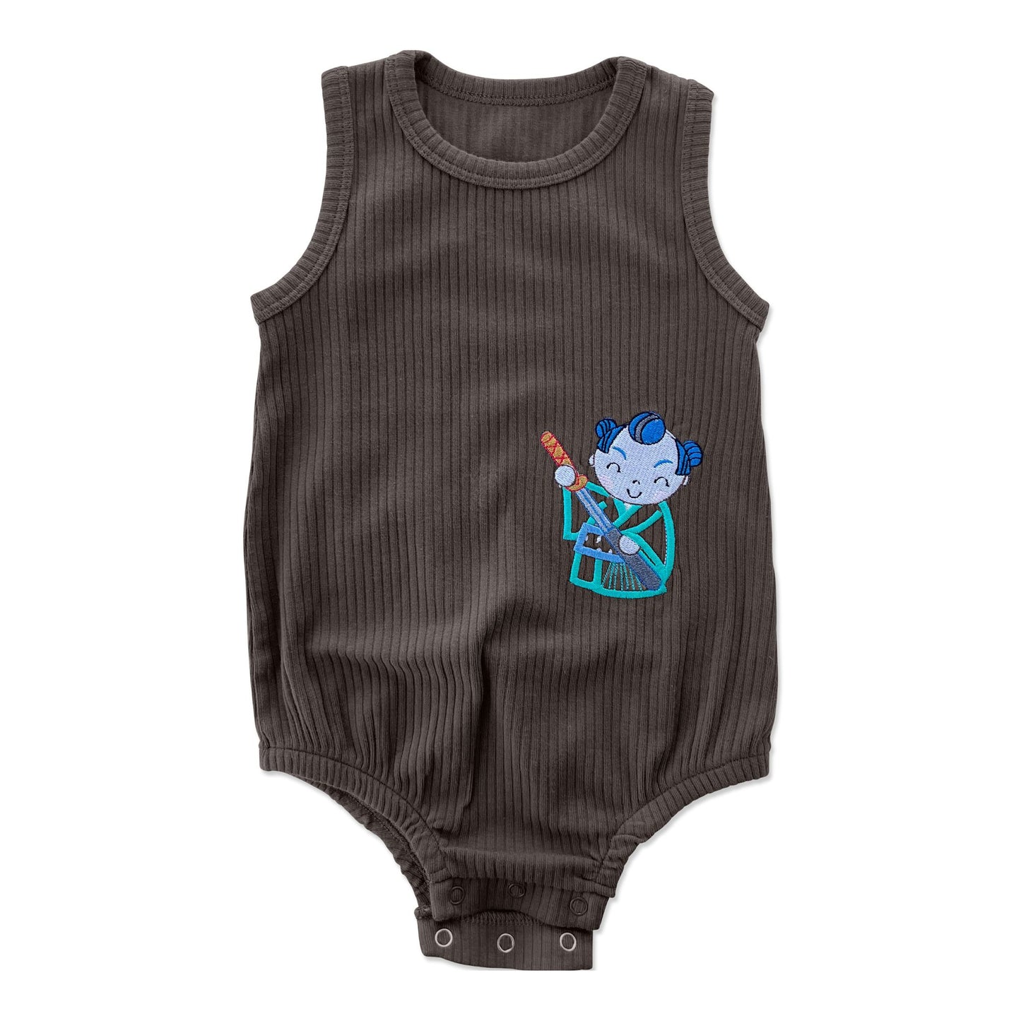 Dark Grey Samurai Onesie w/blue buns