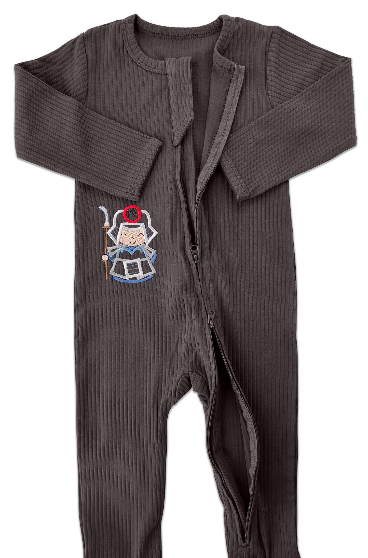 Dark Long Sleeve Grey Samurai Romper w/helmet