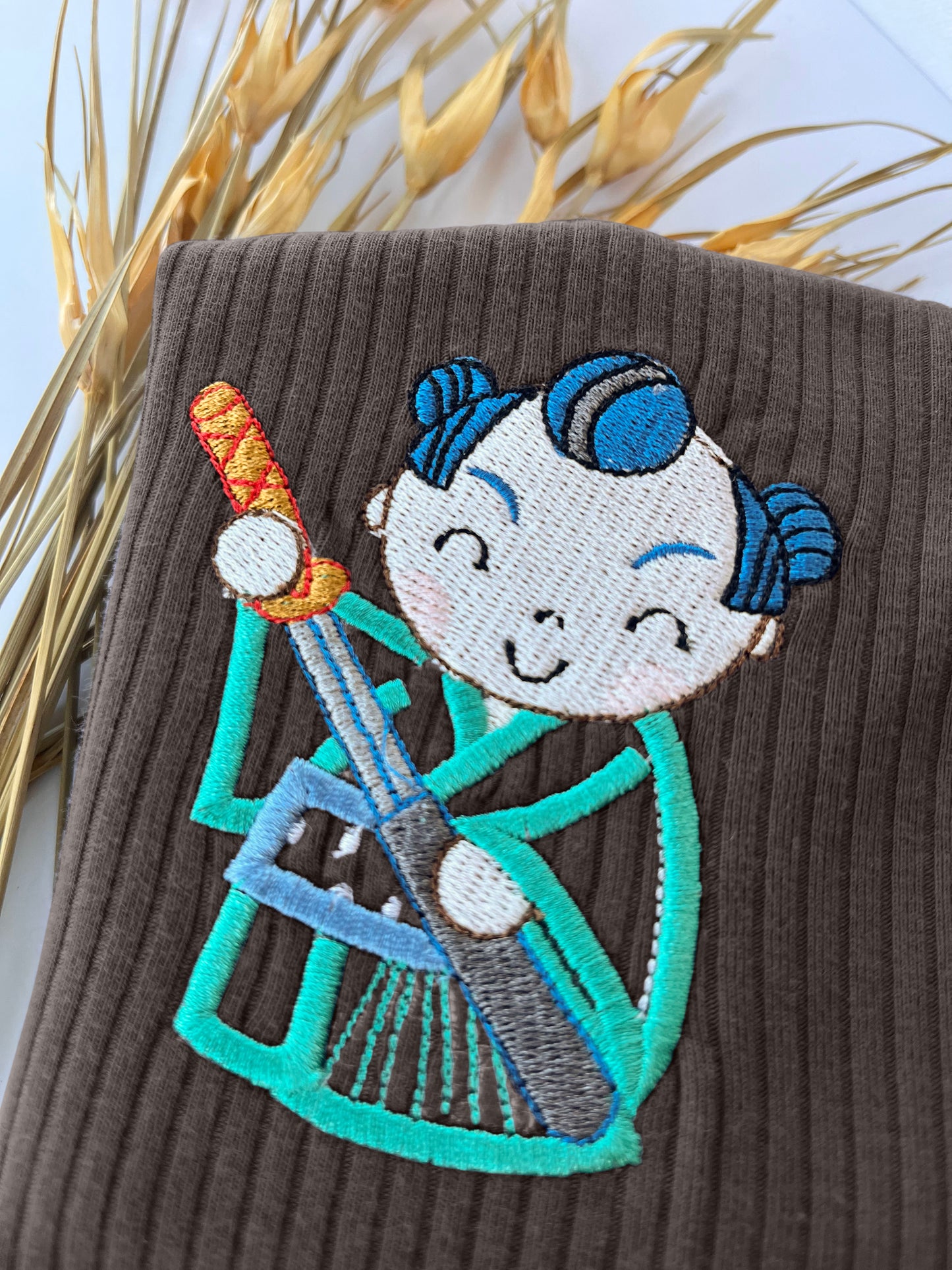 Dark Grey Samurai Onesie w/blue buns