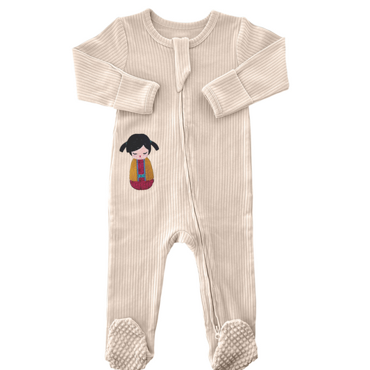 Cream Long Sleeve Romper w/pigtails