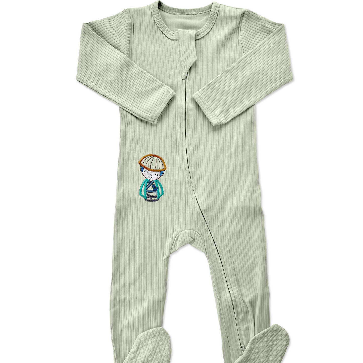 Green Straw Hat Long Sleeve Romper