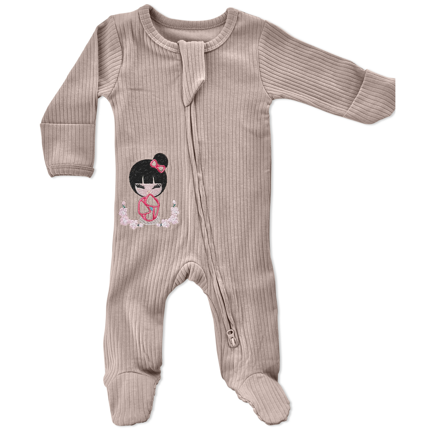 Mauve Cherry Blossoms Long Sleeve Romper