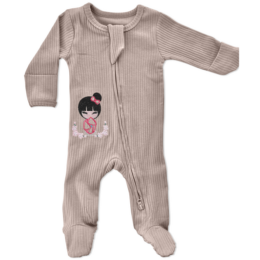 Mauve Cherry Blossoms Long Sleeve Romper