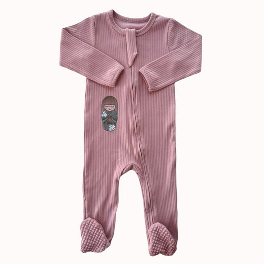 Pink Green Kimono w White flowers Long Sleeve Romper