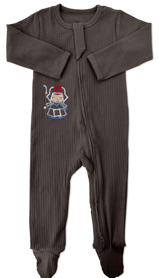 Dark Long Sleeve Grey Samurai Romper w/helmet