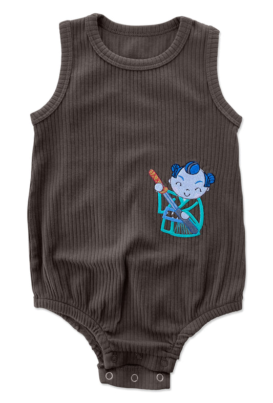 Dark Grey Samurai Onesie w/blue buns
