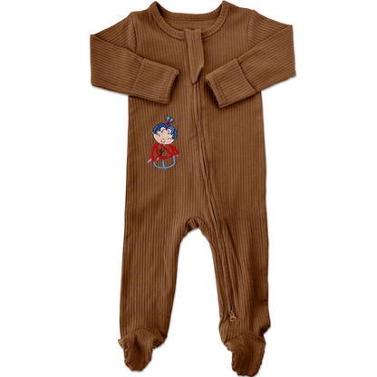 Brown Pony Tail / Blue Bun Long Sleeve Romper