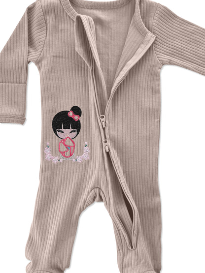 Mauve Cherry Blossoms Long Sleeve Romper