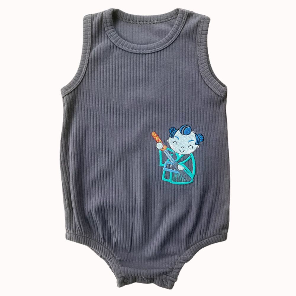 Dark Grey Samurai Onesie w/blue buns