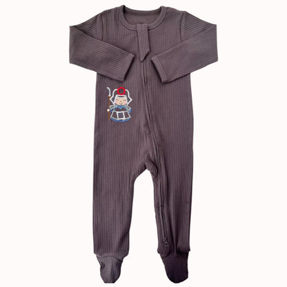 Dark Long Sleeve Grey Samurai Romper w/helmet