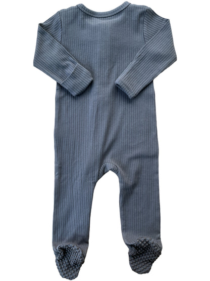 Dark Long Sleeve Grey Samurai Romper w/blue buns