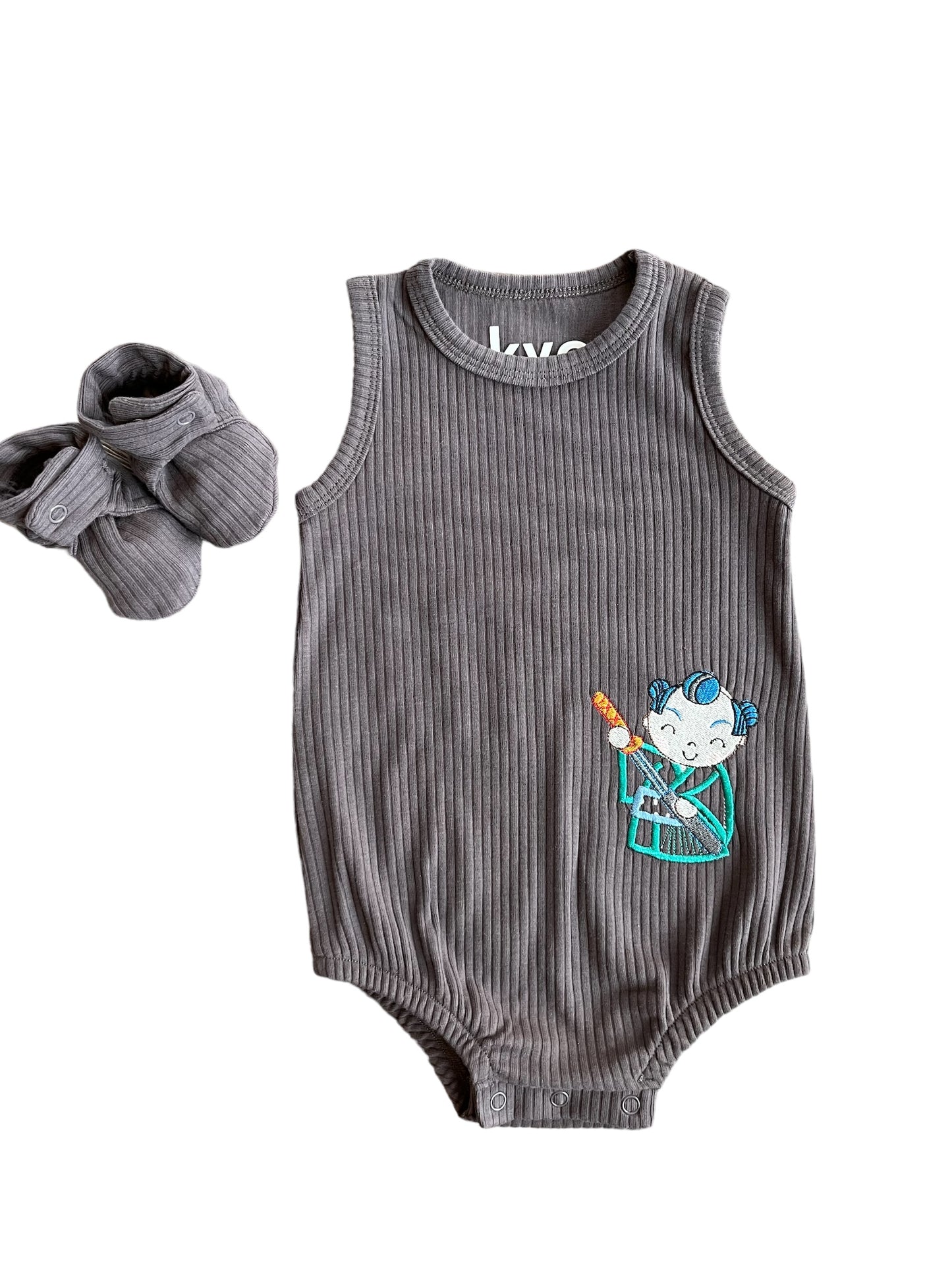 Dark Grey w/blue buns Onesie 2-Piece Set