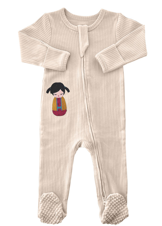 Cream Long Sleeve Romper w/pigtails