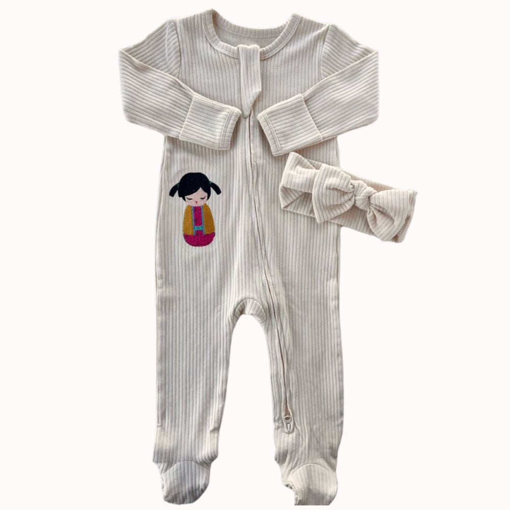 Cream Pigtails Romper 2-Piece Set