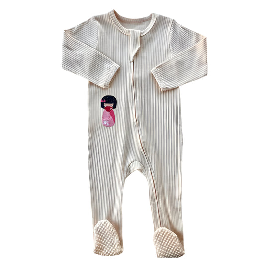 Cream Long Sleeve Romper w/fan